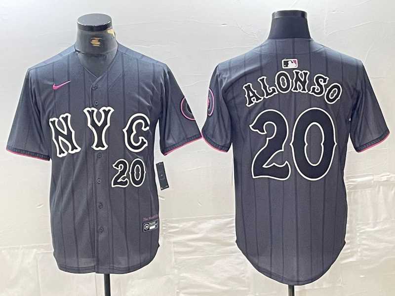 Mens New York Mets #20 Pete Alonso Number Grey 2024 City Connect Cool Base Stitched Jersey->new york mets->MLB Jersey